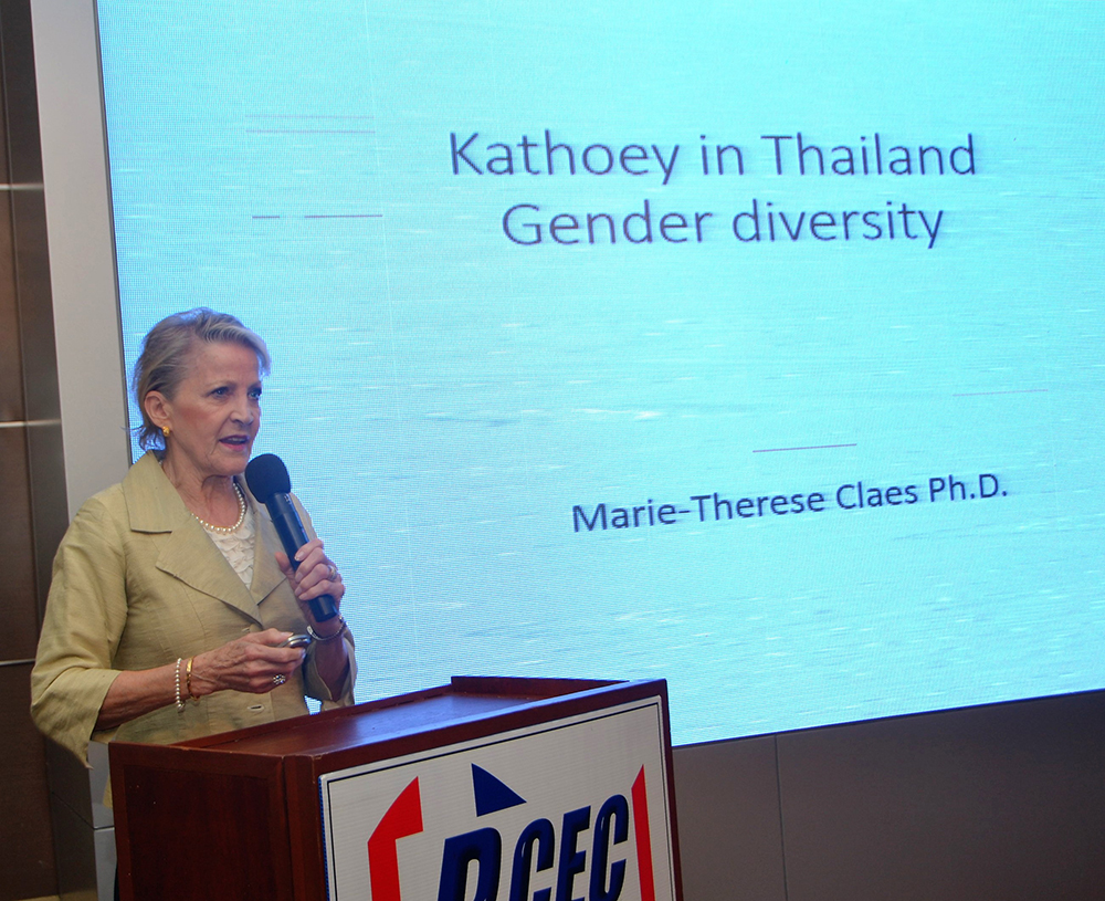 Dr. Claes during her opening remarks, asks is it better to say katoey or perhaps it is more appropriate to say ladyboy when speaking of transgender men in Thailand? She answered that most prefer the term “ladyboy” if coming from a native English speaker and they prefer to be referred to as a lady.