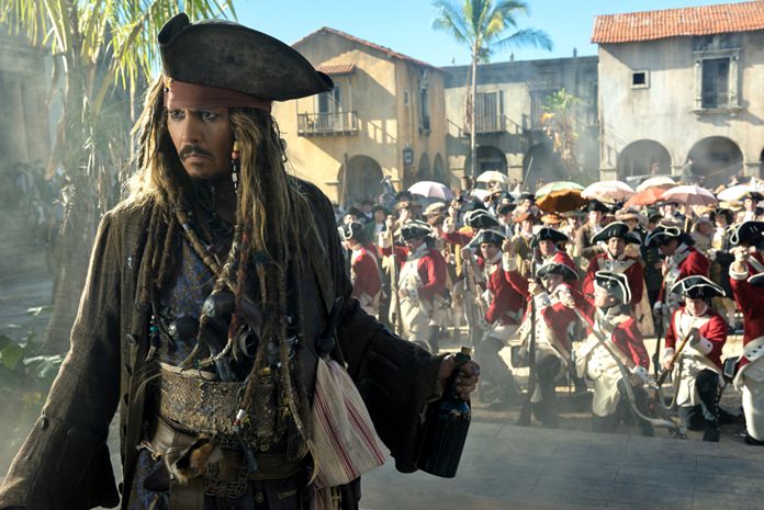 Johnny Depp portrays Jack Sparrow in a scene from “Pirates of the Caribbean: Dead Men Tell No Tales.” (Peter Mountain/Disney via AP)