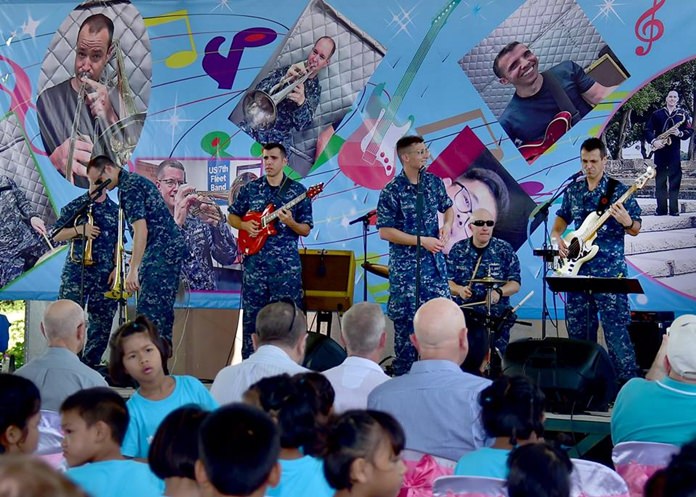 The U.S. 7th Fleet Band, Orient Express, performs at the Child Protection and Development Center in Chonburi June 3. (U.S. Navy photo by Mass Communication Specialist 1st Class Micah Blechner