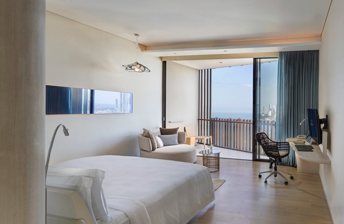 All guestrooms feature a sea view from their private balcony.