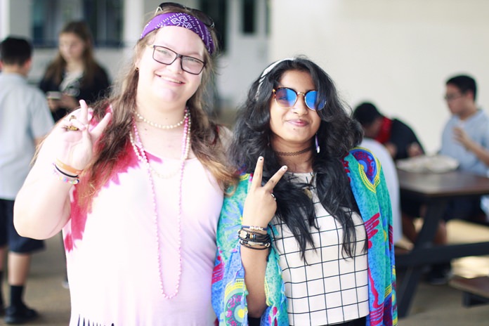 IB Diploma students spread peace on the hippie-style mufti day.