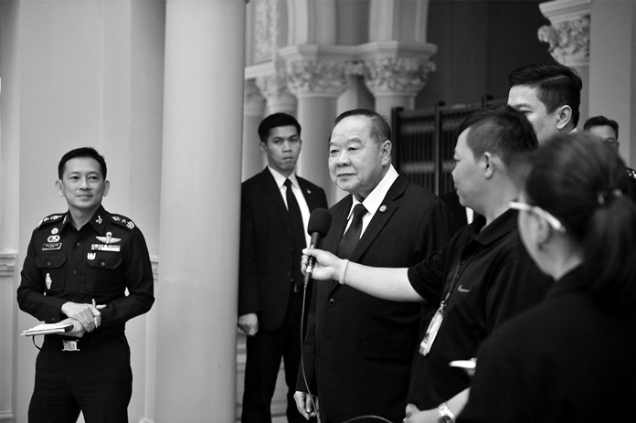 Deputy Prime Minister Gen Prawit Wongsuwan addresses the media in Bangkok, Saturday, Oct. 8.