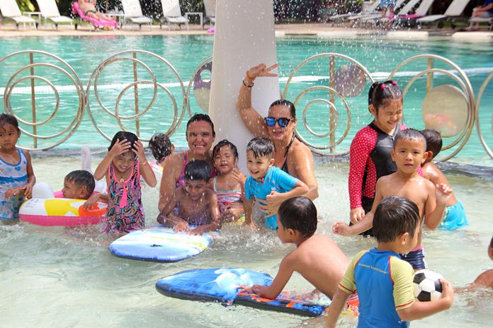 Margaret Grainger supervises the kids swimming at the Mercure Pattaya Hotel.