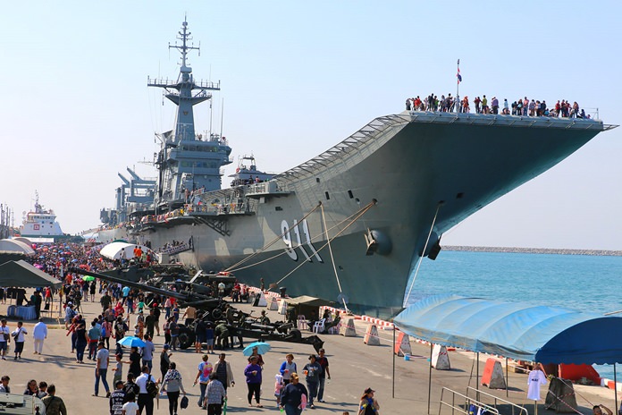Thousands of families turn up each year on Children’s Day to get a close-up look at Thailand’s only aircraft carrier, the HTMS Chakri Naruebet.