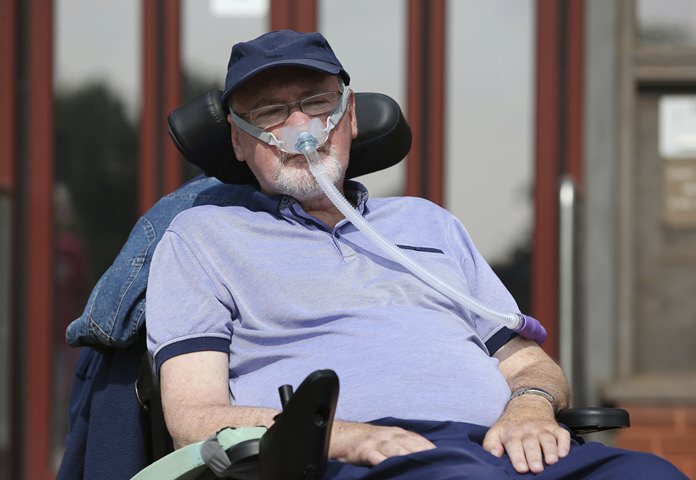 This is a July 19, 2017 file photo of terminally-ill British Noel Conway, a 68-year-old retired lecturer from Shrewsbury, England. Conway has been granted permission on Thursday, Jan. 18, 2018 to challenge the country’s law on assisted dying, after an earlier decision that rejected his case. (Aaron Chown/ PA via AP, File)