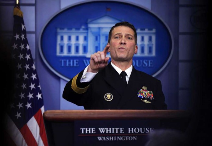 In this Jan. 16, 2018, photo, White House physician Dr. Ronny Jackson speaks to reporters during the daily press briefing in the Brady press briefing room at the White House, in Washington. (AP Photo/Manuel Balce Ceneta)
