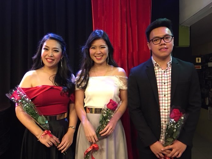 From left, Manasanun Aksornteang (Angel); Kamonporn Huncharoen (Pae) and pianist Yossral Songkiatkul.