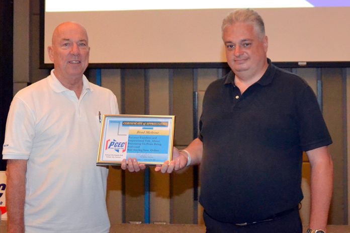 MC Roy Albiston presents the PCEC’s Certificate of Appreciation to Brad Melrose for his informative and very educational presentation about online safety.