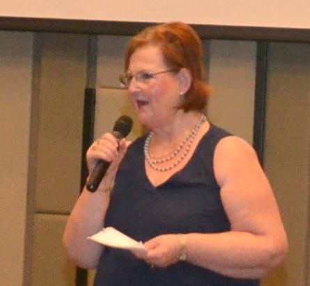 Member Ann Ensell conducts the Open Forum portion of the PCEC meeting by calling on anyone in the audience that would like to ask a question or comment on expat living in Pattaya.