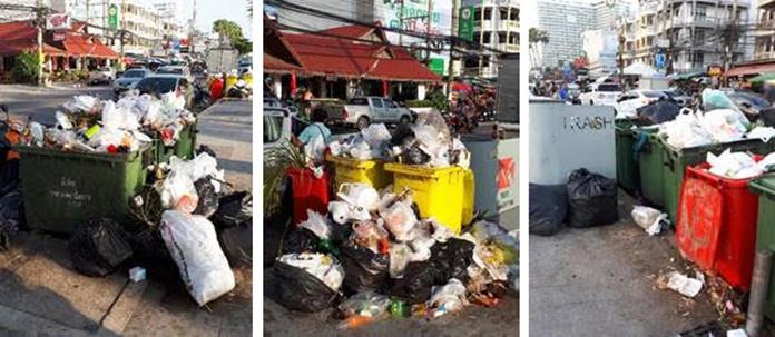 Jomtien Beach Road, bins only 20 & 70 meters apart, and even when emptied there remains a dirty stinking residue for tourists and locals to enjoy.