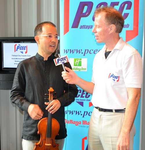 Member Ren Lexander interviews Tasana Nagavajara after his presentation. To view the video, visit https://www.youtube.com/watch?v=vrasp RFhdPQ&t=6s.