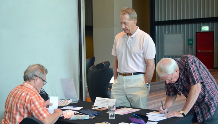 Member Bob Smith mans the membership table at the PCEC meeting; providing information about the PCEC and accepting membership applications before the main program begins.