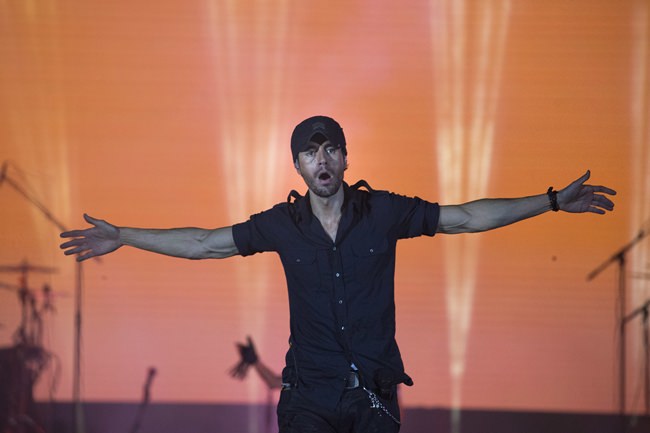 Spanish singer Enrique Iglesias performs on stage in Tel Aviv, Israel, Sunday, May 27. (AP Photo/Ariel Schalit)