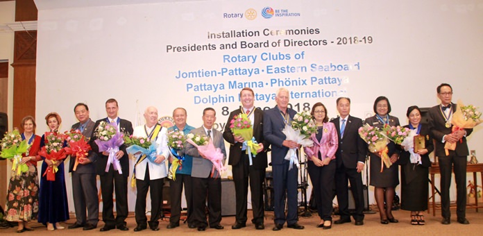 District Governors, outgoing and incoming presidents of the 5 Rotary Clubs ready to “Be the Inspiration” in 2018-19.