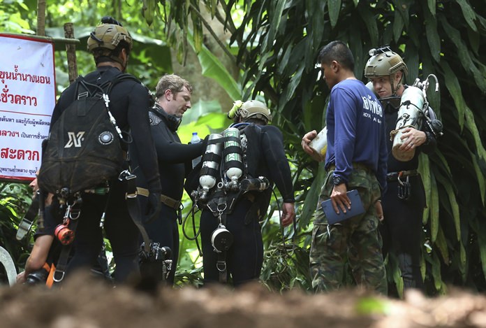 International rescuers prepare to enter the cave on Thursday, July 5. (AP Photo/Sakchai Lalit)