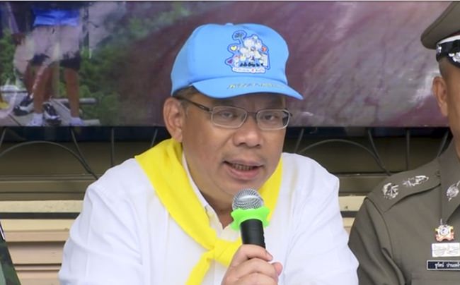 In this image made from video, Chiang Rai acting Gov. Narongsak Osatanakorn speaks to the media during a briefing on the cave rescue plans. (AP Photo)