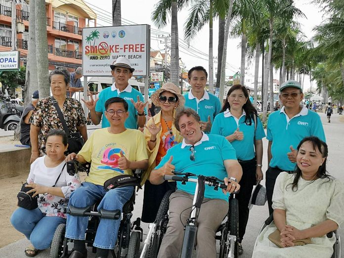 Television host and disabled-access advocate Kritsana Lalai checked on the progress of making Pattaya’s tourist attractions friendlier to wheelchair users.
