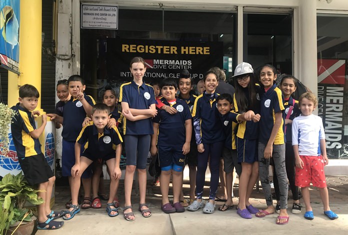 ISC students ready for some beach cleaning action on Koh Sak.