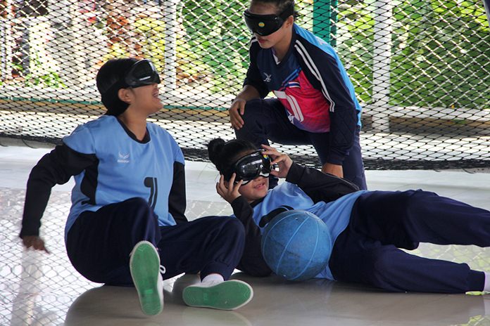 The girls in the blue team won the Goalball final.