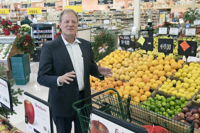 In this Dec. 6, 2016 file photo, Brian Wansink speaks during an interview in the produce section of a supermarket in Ithaca, N.Y. On Thursday, Dec. 6, 2018, more work by the prominent food researcher has been retracted because of problems with the data. (AP Photo/Mike Groll)