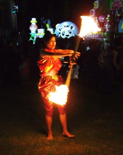 The bamboo fire dances eerily light up the night at Horseshoe Point.