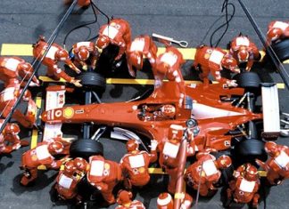 Ferrari pit crew in action