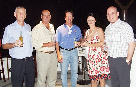 (L to R) Jerry N. Stewart, non-executive director and chief financial officer for Business & Financial Consultancy & Education; Simon Philbrook, client advisor for the MBMG Group; John McHugh, Sports Bar & Grill; Deborah Philbrook; and Graham Macdonald; director of the British Chamber of Commerce Thailand.