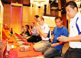 Impressive ‘Opening Day’ party at Hilton Pattaya Harald Feurstein, general manager of Hilton Pattaya, led staff in performing a Buddhist merit-making ceremony with nine monks blessing the hotel and its staff.