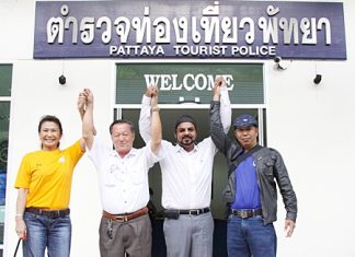 The candidates for president of the Pattaya Tourist Police Volunteers (L to R) Nittaya Patimasongkroh, Roj Tangsimsamansak, winner Sukarat Kalra and Phurawi Rotphanmanee.