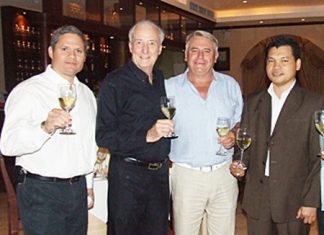 (L to R) Carlos Briones, sales manager for Chocolan Wines; Dr. Iain Corness; Jean Bousquet and Natthachai Chaiyaprom.