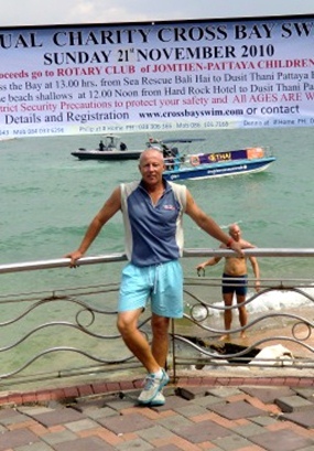 Jez Lees all set for the Pattaya Cross Bay Swim. 