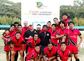 The Cup losing finalists Chiang Mai Tigers are still all smiles after the game.