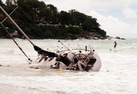 One of the beached yachts on the last day of the Phuket King’s Cup 2010. (Photo/Guy Nowell)