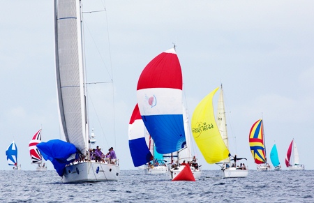The Cruising fleet with the wind behind their sails on the opening day of the Phuket King’s Cup Regatta.