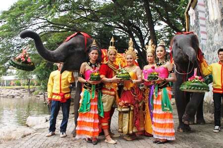 Elephants and staff at Nong Nooch Tropical Garden celebrated Loy Krathong a day early this year. 