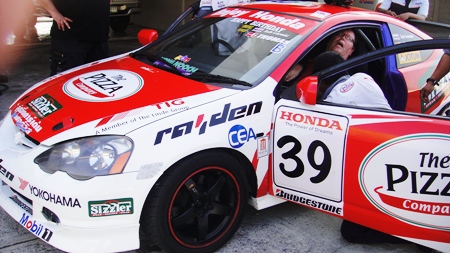 Bernd being strapped in. 