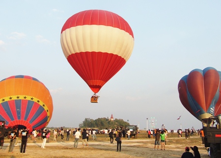 The balloons begin to take flight.
