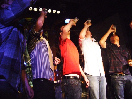 The race is on!  Who will win the beer drinking contest at the Hard Rock Hotel?