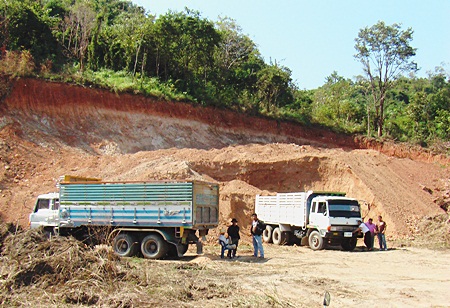 Work has been stopped and equipment seized from the Pornwattana Construction Co. for allegedly selling soil from this area of state land. 