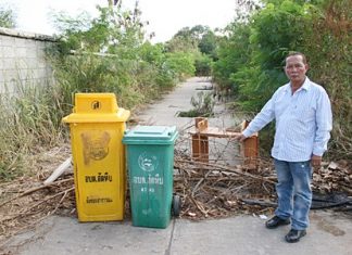 Village chief Natchai Sangsri has put large tree branches across both entrances to Soi Long Poi where thieves have been stealing the drain covers, making it hazardous to travel there.