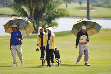 Parasols were a sensible option in the hot conditions.