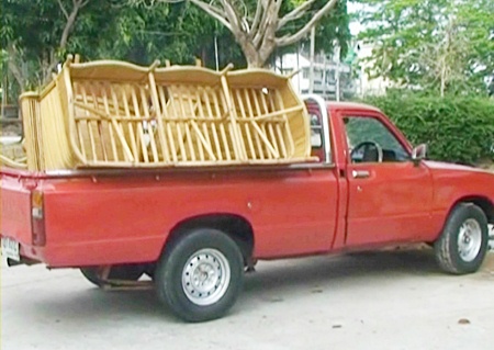 The detained pick-up truck with the rattan chairs on board.
