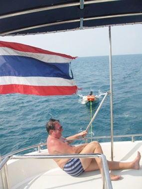 A deckhand hard at work. 