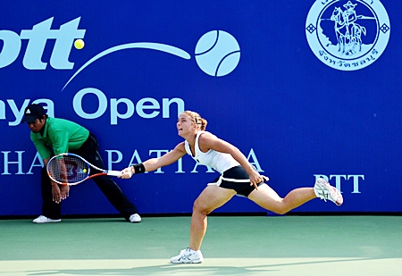 Errani scrambles to chase down a cross court forehand from Hantuchova.