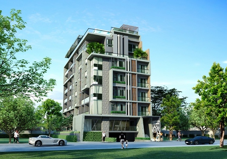 An artist’s render shows the completed Sixty-Six Condominium building.