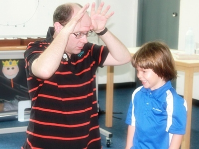 Seb from Kindergarten loved getting involved in character making with author Ian Billings.