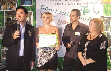 Mayor Itthiphol Kunplome expresses his appreciation for the community and charity work carried out by the expat community in Pattaya and especially the work done by the Melissa Cosgrove Foundation. Next to him are Melissa Cosgrove, Mark Rogers (Mix 88.5 FM) and Tracy Cosgrove.