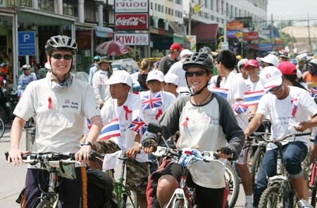 Catherine and Liz leave the Camel Pub followed by dozens of well-wishers on the last leg of their epic journey.