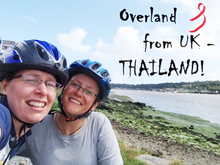 Cyclists Catherine and Liz are cycling from London to Thailand to raise money for charity. 