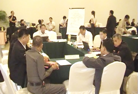 Police officers attend the investigative skills workshop at the Furama Hotel in Jomtien, Wednesday, March 9.